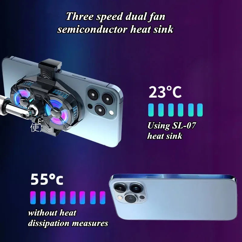 SL07 Mobile Phone Semiconductor Dual Fan Cooling Radiator w/ Temperature Digital Display Screen for IOS Android PUBG Game Cooler