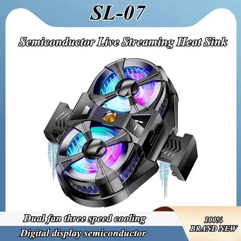 SL07 Mobile Phone Semiconductor Dual Fan Cooling Radiator w/ Temperature Digital Display Screen for IOS Android PUBG Game Cooler